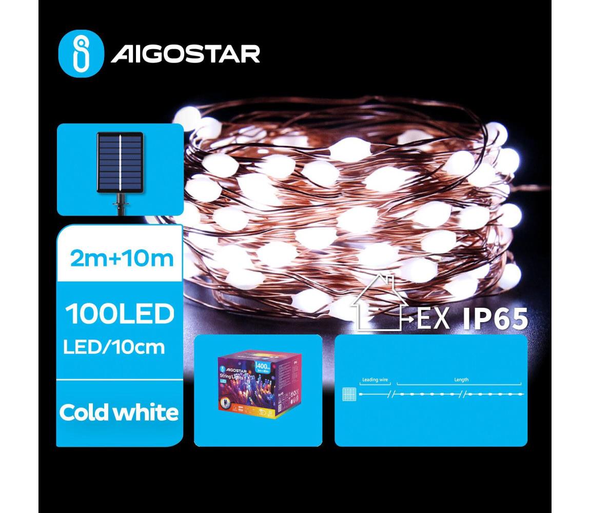 - LED Solarny łańcuch bożonarodzeniowy 100xLED/8 funkcji 12m IP65 zimna biel