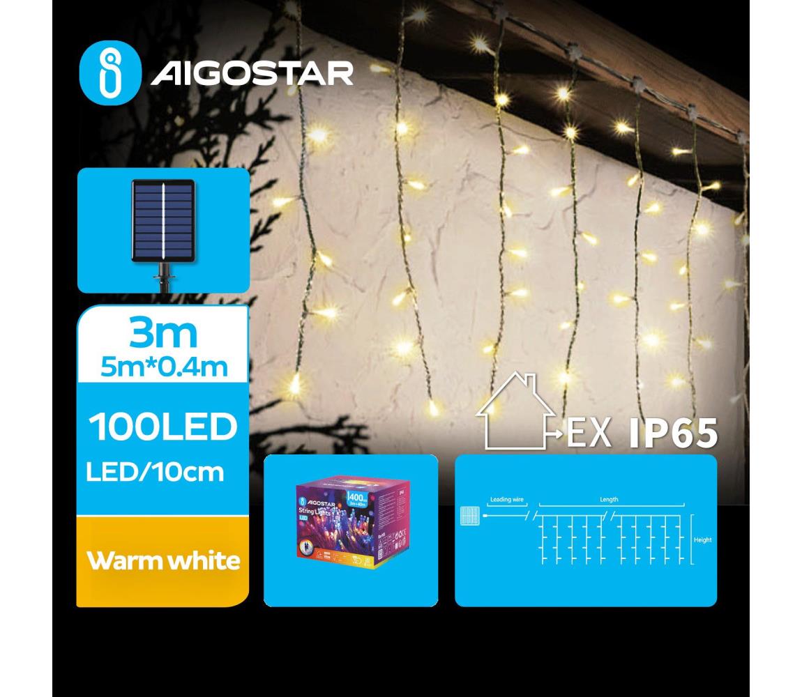 - LED Solarny łańcuch bożonarodzeniowy 100xLED/8 funkcji 8x0,4m IP65 ciepła biel