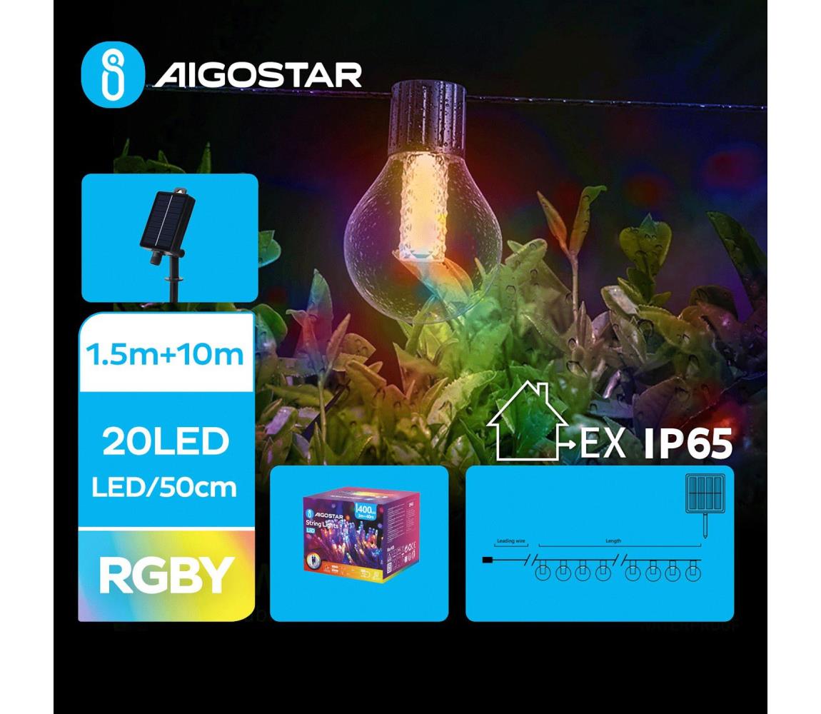 - LED Solarny łańcuch bożonarodzeniowy 20xLED/8 funkcji 11,5m IP65 wielobarwny