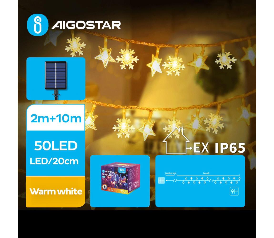 - LED Solarny łańcuch bożonarodzeniowy 50xLED/8 funkcji 12m IP65 ciepła biel