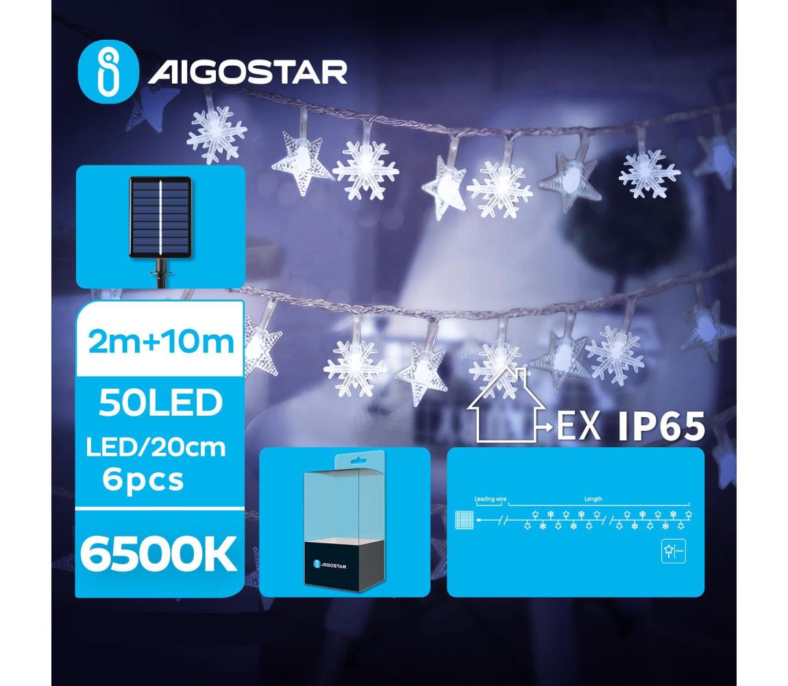 - LED Solarny łańcuch bożonarodzeniowy 50xLED/8 funkcji 12m IP65 zimna biel