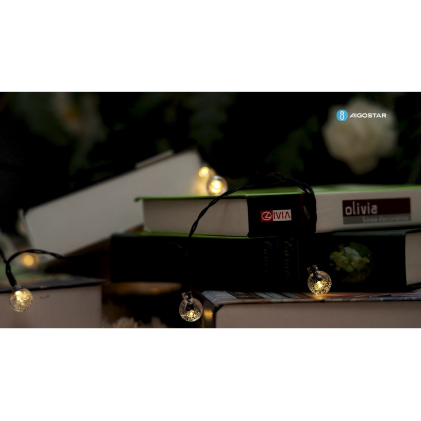Aigostar - LED Solarny dekoracyjny łańcuch 50xLED/8 funkcji 12m IP65 800 mAh ciepła biel
