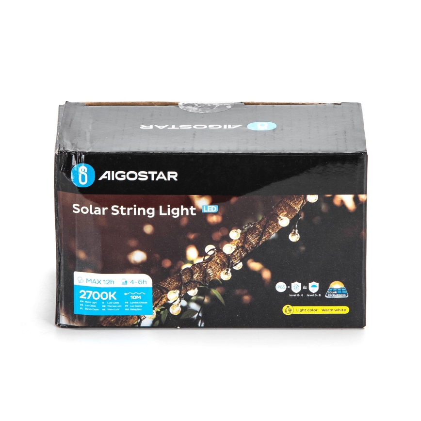 Aigostar - LED Solarny dekoracyjny łańcuch 50xLED/8 funkcji 12m IP65 800 mAh ciepła biel