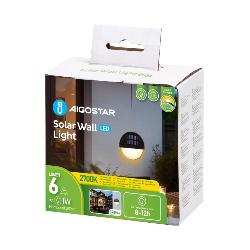 Aigostar - LED Solarna lampa ścienna LED/1W/1,2V czarna 200 mAh 2700K IP44