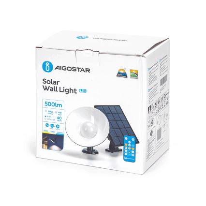 Aigostar - LED Solarna lampa ścienna LED/3,2V 3000K/4000K/6500K 5000 mAh IP65 + pilot zdalnego sterowania