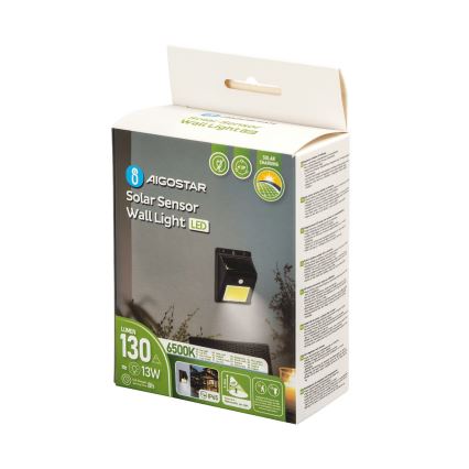 Aigostar - LED solarny kinkiet z czujnikiem LED/13W/5,5V 6500K IP65
