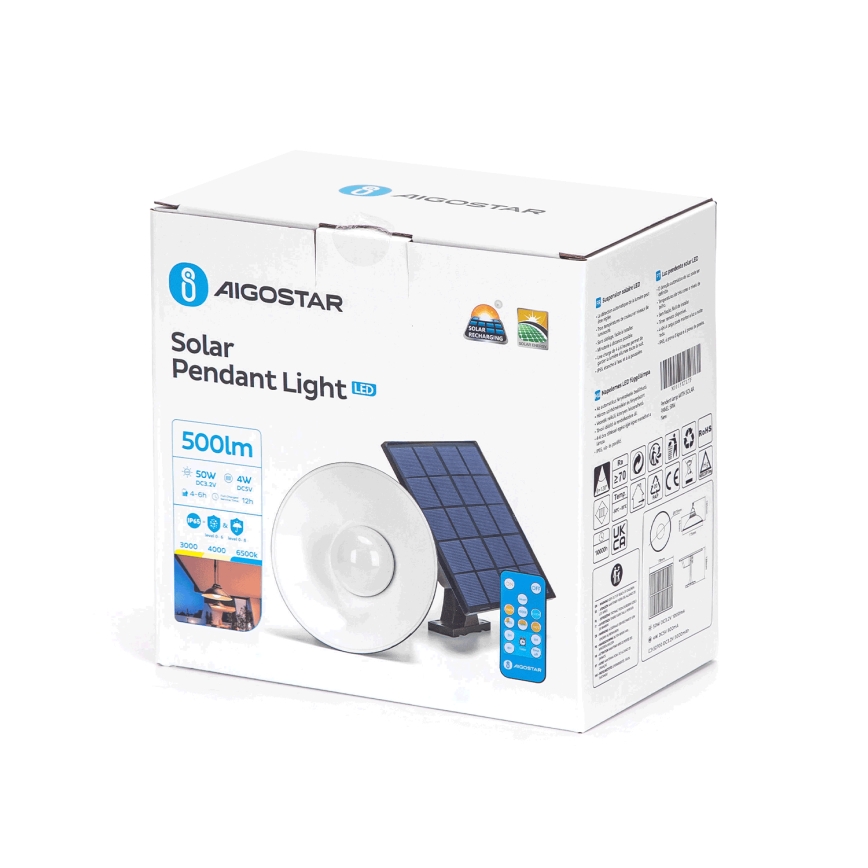 Aigostar - Regulowany LED solarny żyrandol na linkę LED/3,2V 3000K/4000K/6500K 5000 mAh IP65 + pilot zdalnego sterowania