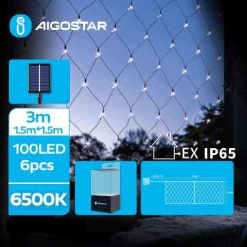 Aigostar - LED solarny łańcuch 100xLED/8 trybów 4,5x1,5m IP65 zimna biel