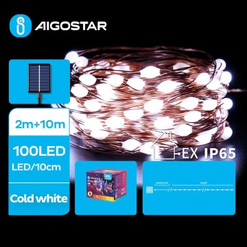 Aigostar - LED Solarny łańcuch bożonarodzeniowy 100xLED/8 funkcji 12m IP65 zimna biel