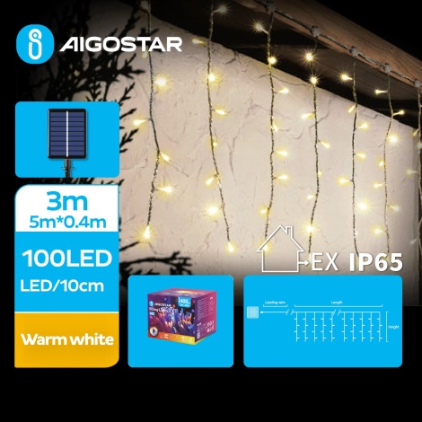 Aigostar - LED Solarny łańcuch bożonarodzeniowy 100xLED/8 funkcji 8x0,4m IP65 ciepła biel