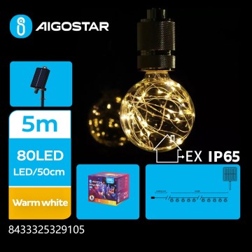 Aigostar - LED Solarny łańcuch bożonarodzeniowy 10xLED/8 funkcji 6,5m IP65 ciepła biel