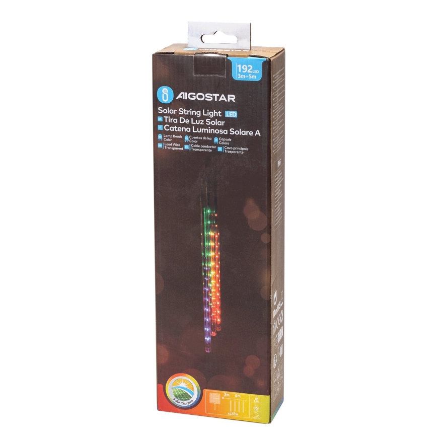 Aigostar - LED Solarny łańcuch bożonarodzeniowy 192xLED/8m IP65 wielobarwny