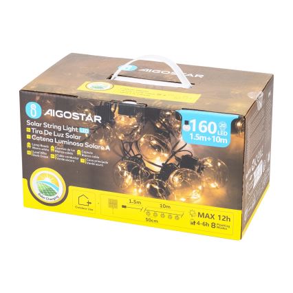Aigostar - LED Solarny łańcuch bożonarodzeniowy 20xLED/8 funkcji 11,5m IP65 ciepła biel