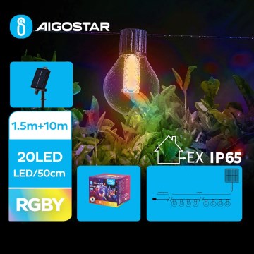 Aigostar - LED Solarny łańcuch bożonarodzeniowy 20xLED/8 funkcji 11,5m IP65 wielobarwny