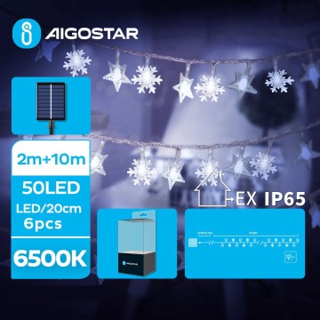 Aigostar - LED Solarny łańcuch bożonarodzeniowy 50xLED/8 funkcji 12m IP65 800 mAh zimna biel