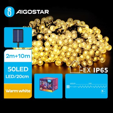 Aigostar - LED solarny łańcuch dekoracyjny 50xLED/8 funkcji 12m 800 mAh IP65 ciepła biel