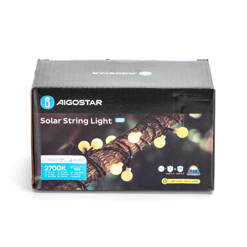 Aigostar - LED Solarny łańcuch ozdobny 50xLED/8 funkcji 12m IP65 800 mAh ciepła biel