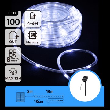 Aigostar - LED solarny łańcuch świąteczny 100 diod LED / 8 funkcji 12 m IP65 zimne białe światło 800 mAh