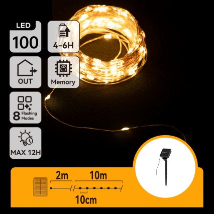 Aigostar - LED solarny łańcuch świąteczny 100xLED/8 funkcji 12 m 800 mAh IP65 ciepła biała