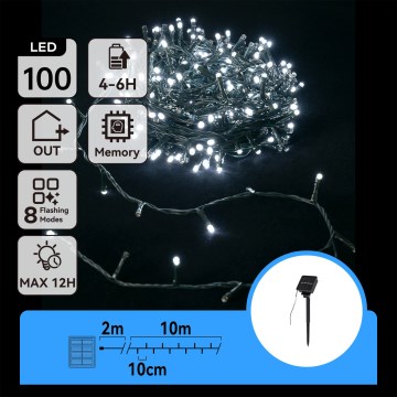 Aigostar - LED solarny łańcuch świąteczny 100xLED/8 funkcji 12m IP65 zimna biel