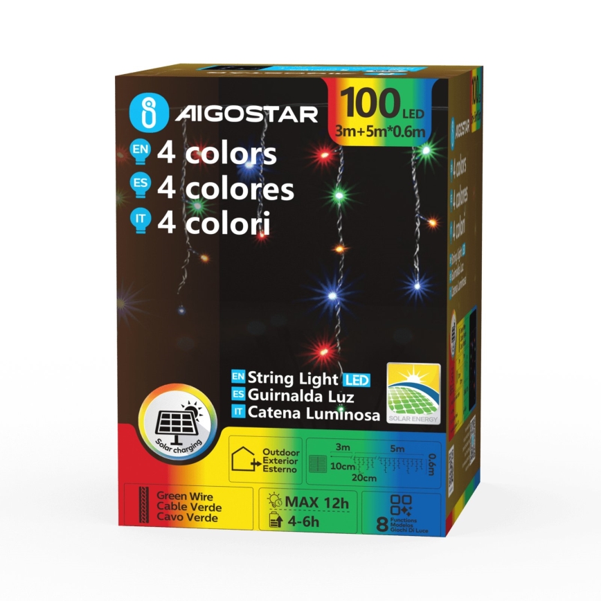 Aigostar - LED solarny łańcuch świąteczny 100xLED/8 funkcji 8x0,6m 800 mAh IP65 wielokolorowy