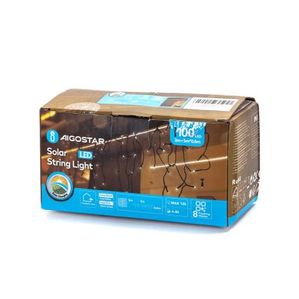 Aigostar - LED solarny łańcuch świąteczny 100xLED/8 funkcji 8x0,6m 500 mAh IP65 zimna biel