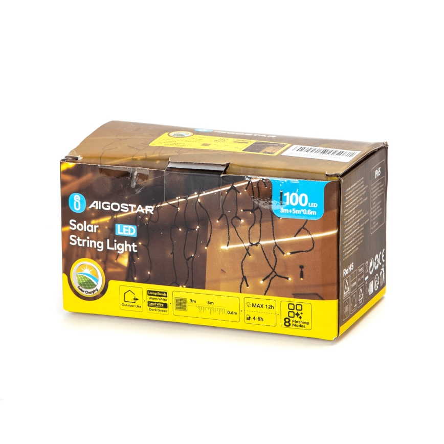 Aigostar - LED solarny łańcuch świąteczny 100xLED/8 funkcji 8x0,6m 800 mAh IP65 ciepła biel