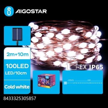 Aigostar - LED solarny łańcuch świąteczny 100xLED/8 trybów 12 m IP65 800 mAh zimne białe światło