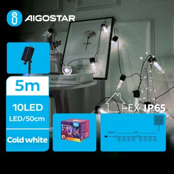 Aigostar - LED solarny łańcuch świąteczny 10xLED/8 funkcji 6,5 m 500 mAh IP65 zimna biel