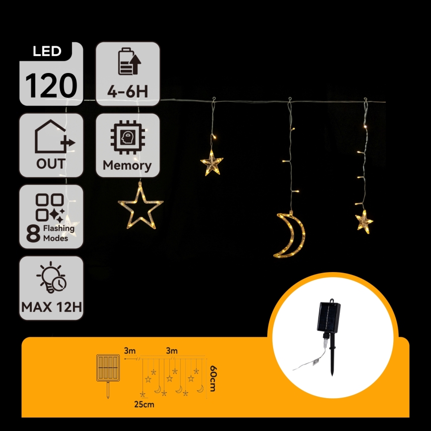 Aigostar - LED solarny łańcuch świąteczny 120 diod LED / 8 funkcji 3x0,6m 500 mAh IP65 ciepła biel