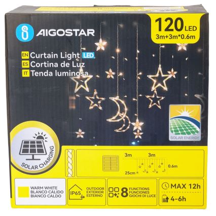Aigostar - LED solarny łańcuch świąteczny 120 diod LED / 8 funkcji 3x0,6m 500 mAh IP65 ciepła biel