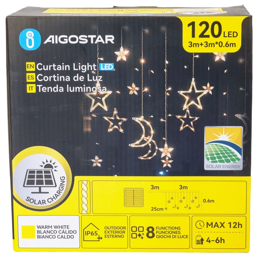 Aigostar - LED solarny łańcuch świąteczny 120 diod LED / 8 funkcji 3x0,6m 500 mAh IP65 ciepła biel