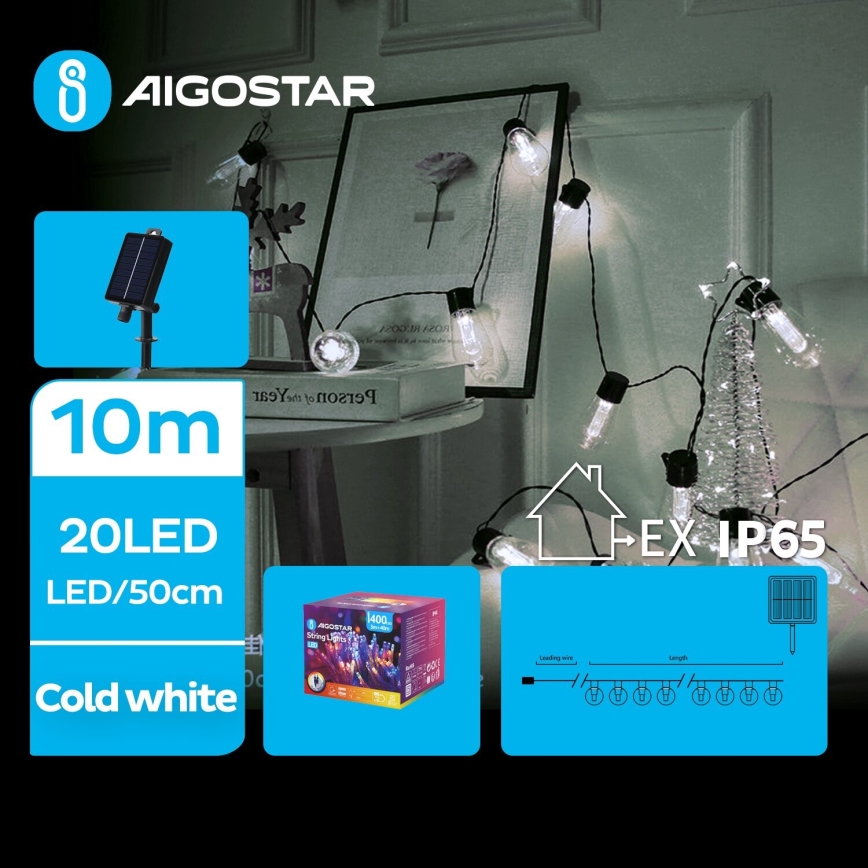 Aigostar - LED Solarny łańcuch świąteczny 20xLED/8 funkcji 11,5m 1200 mAh IP65 zimna biel