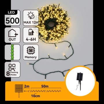 Aigostar - LED Solarny łańcuch świąteczny 500xLED/8 funkcji 52m IP65 ciepła biała 1200 mAh