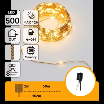 Aigostar - LED solarny łańcuch świąteczny 500xLED/8 funkcji 52m IP65 ciepła biała 1200 mAh