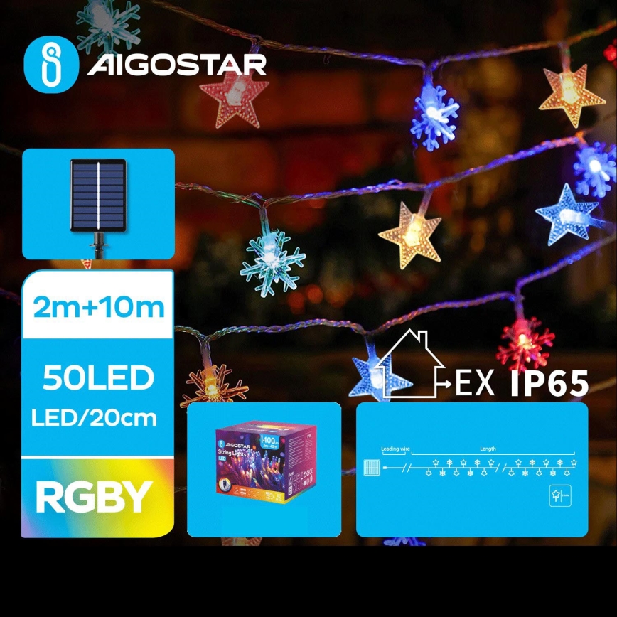 Aigostar - LED Solarny łańcuch świąteczny 50xLED/8 funkcji 800 mAh 12m IP65 wielobarwny