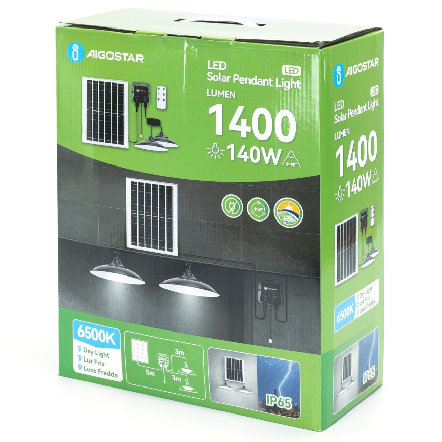 Aigostar - LED solarny żyrandol 2xLED/70W/12V 12000 mAh 6500K IP65 śr. 23,5 cm + pilot zdalnego sterowania