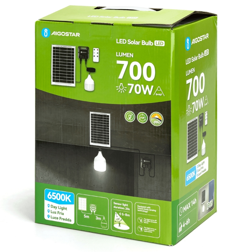 Aigostar - Solarna lampa LED z czujnikiem/70W/12V 6000 mAh 6500K IP65 śr. 12 cm + pilot zdalnego sterowania