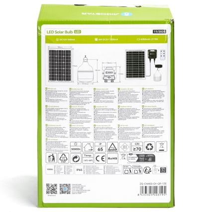 Aigostar - Solarna lampa LED z czujnikiem/70W/12V 6000 mAh 6500K IP65 śr. 12 cm + pilot zdalnego sterowania