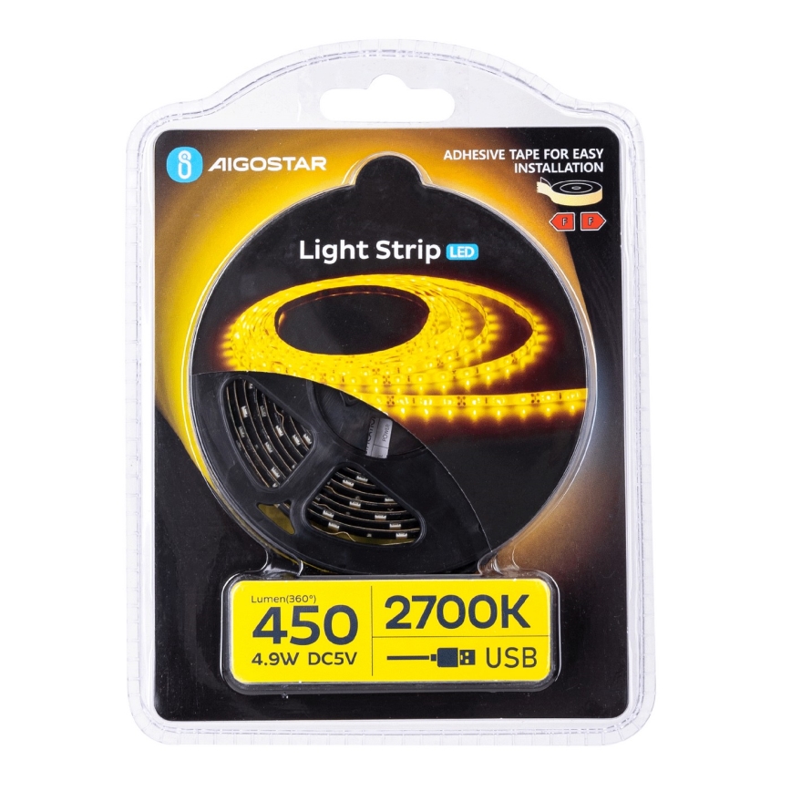 Aigostar - LED Taśma 2m LED/4,9W/5V 2700K IP65 czarna