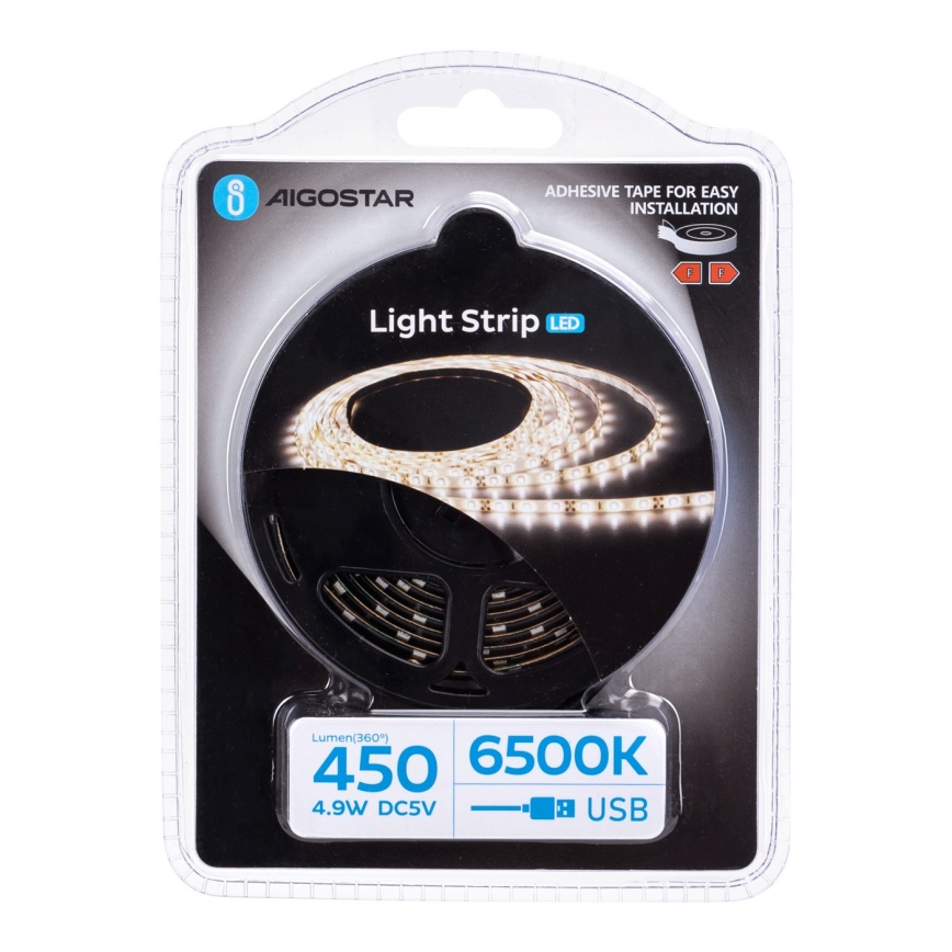 Aigostar - LED Taśma 2m LED/4,9W/5V 6500K IP65 czarna