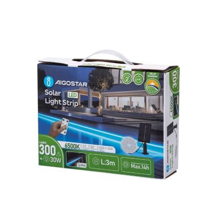 Aigostar - LED Taśma solarna ściemnialna LED/1,6W/3,2V 3 m 1600 mAh 6500K IP65 + zdalne sterowanie