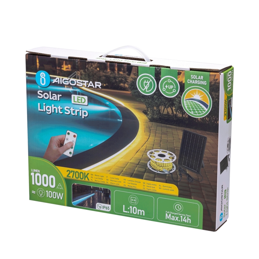 Aigostar - LED Taśma solarna ściemnialna LED/10W/3,2V 10 m 2700K IP65 8000 mAh + zdalne sterowanie