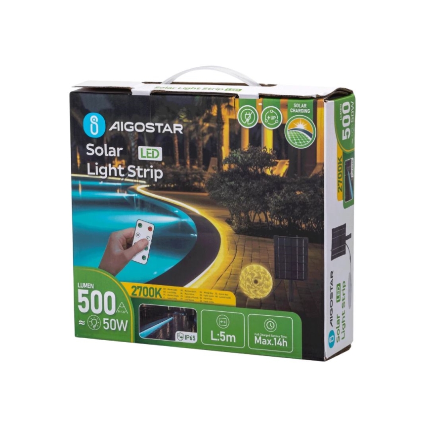 Aigostar - LED Taśma solarna ściemnialna LED/5W/3,2V 5 m 2700K IP65 4000 mAh + zdalne sterowanie