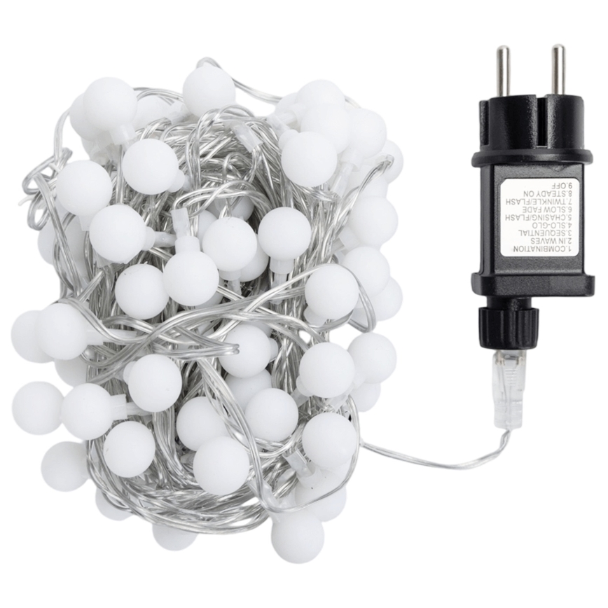 Aigostar - Zewnętrzny dekoracyjny łańcuch świetlny LED, 100 diod / 8 funkcji, 10 m, IP44, zimna biel