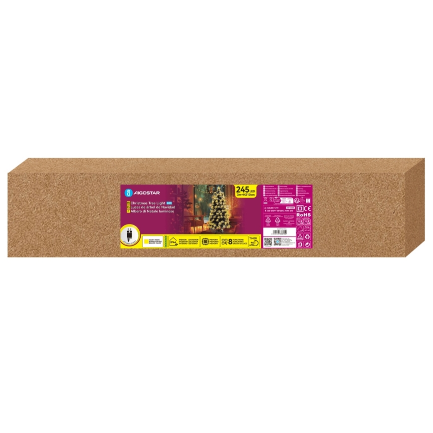 Aigostar - LED Zewnętrzna choinka świąteczna 245 diod LED/8 trybów 2,1 m IP44 ciepła biel