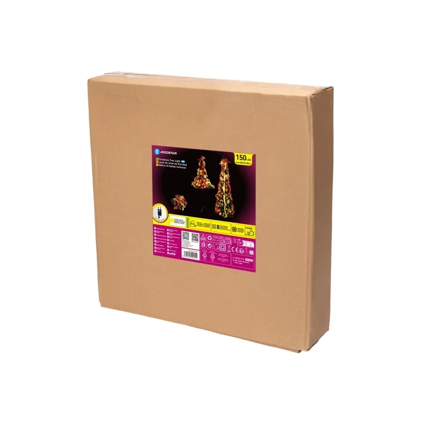 Aigostar - zewnętrzna choinka 150 diod LED, 1,8 m, IP44, czerwono-złota, ciepła biel