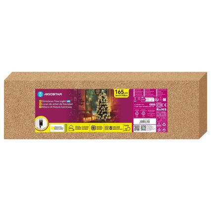 Aigostar - Zewnętrzna choinka świąteczna LED 165xLED/8 funkcji 1,5 m IP44 ciepła biała