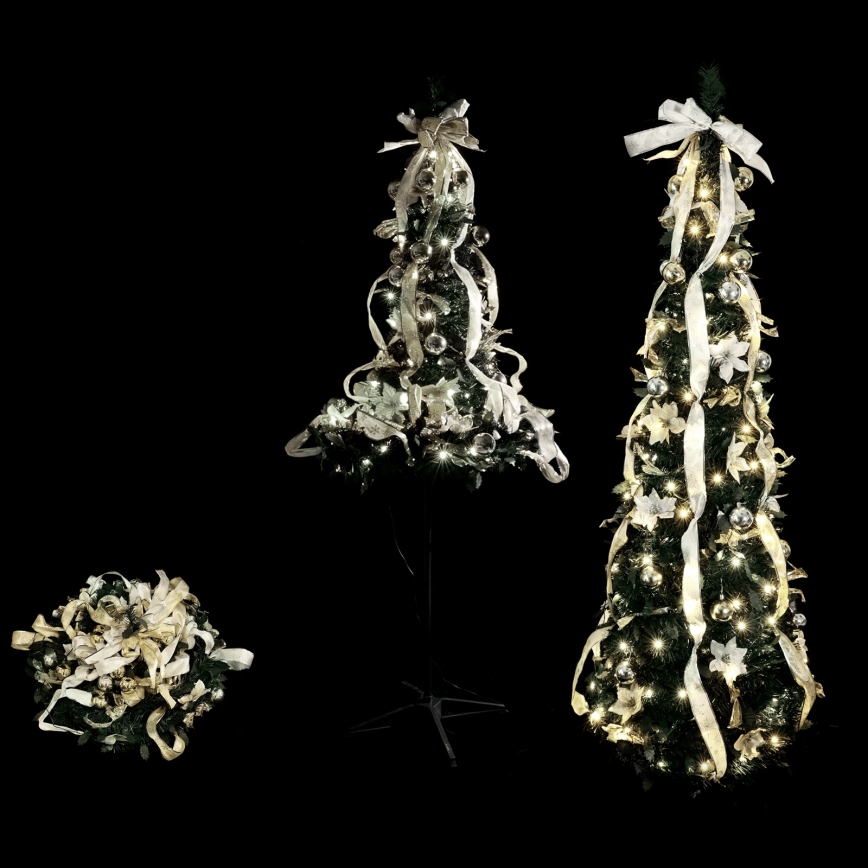 Aigostar - LED zewnętrzna choinka świąteczna, 80 diod LED, 1,2 m, IP44, biała/złota, zimne białe światło