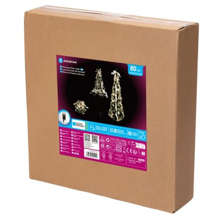 Aigostar - LED zewnętrzna choinka świąteczna, 80 diod LED, 1,2 m, IP44, biała/złota, zimne białe światło